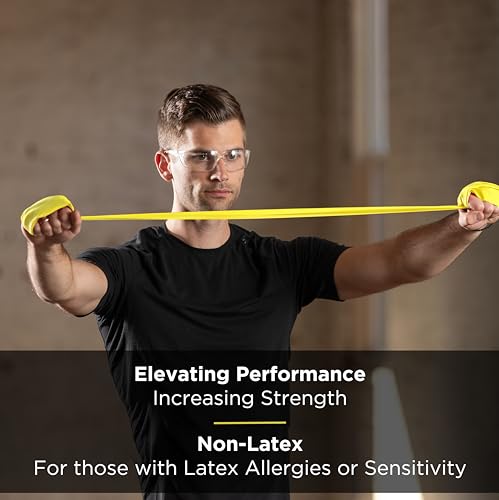 THERABAND Resistance Band 25 Yard Roll, Thin Yellow Non-Latex Professional Elastic Bands For Upper & Lower Body Exercise Workouts, Physical Therapy, Pilates, & Rehab, Dispenser Box, Level 2