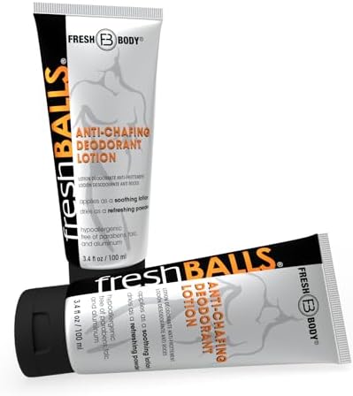 Fresh BALLS Lotion | Anti-Chafing Men's Soothing Cream to Powder Ball Deodorant and Hygiene for Groin Area, 3.4 fl oz (Pack of 2)