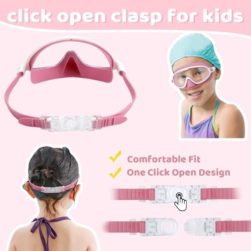 Vvinca 2 Pcs Kids-Swim-Goggles with Nose Cover, Swimming Diving Mask Wide View Anti Fog UV Anti Shattered Lens for Kids 3-6