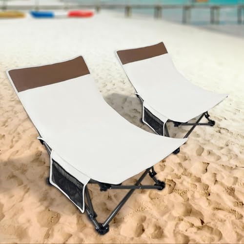 Compact Backpack Beach Chairs 2 Pack with Adjustable Backrest & Side Pocket, Low Folding Camping Chairs for Adults, Portable Reclining Chairs for Beach, Lawn, Travel