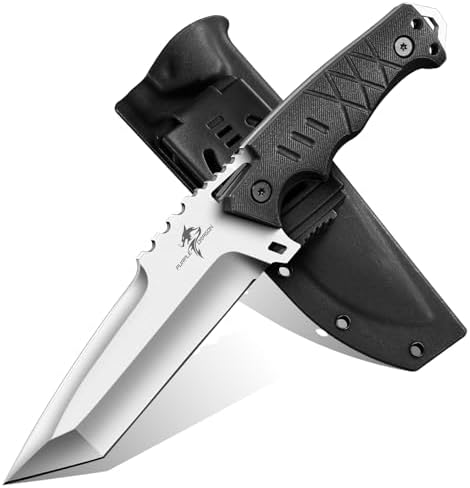 Purple Dragon Fixed Blade Knife with Kydex Sheath - D2 Steel Survival Knives for Camping, Bushcraft, Hunting - Ergonomic G10 Handle Outdoor Survival Gear Gift for Men(Black-T)
