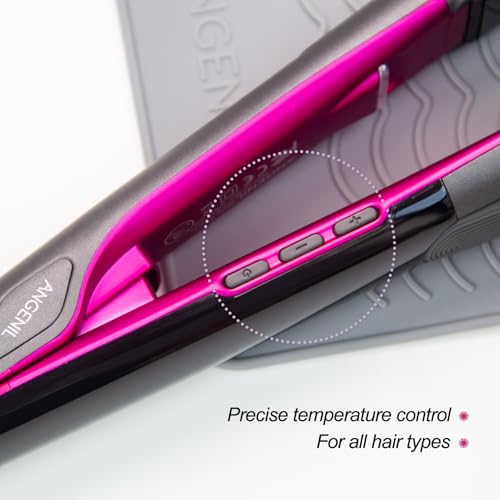 ANGENIL Pro Titanium Flat Iron Hair Straightener and Curler 2 in 1, Dual Voltage - Hair Straightening Ceramic Flat Iron 1-inch with Anti-Scald Heat Resistant Silicone Mat Facial Cleansing Brushes, Lcd