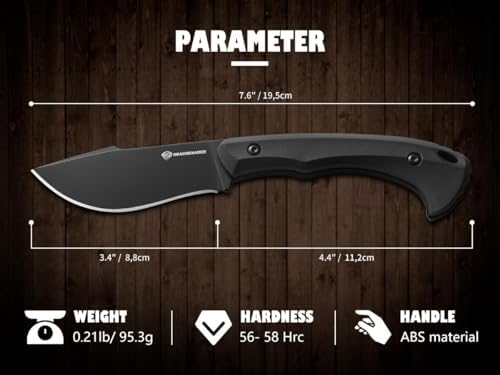 7.68" EDC Survival Knife with Fire Starter L-Y, Small EDC Full Tang Fixed Blade Knife with Sheath, Belt Clip, Full Black