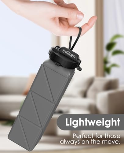 Collapsible Water Bottles, BPA-Free Silicone Foldable Water Bottle Cup with Straw Strap,Leak-Proof Durable Lightweight Bottle for Gym Travel Camping Hiking Running Sport,2Pack(Gray+Blue)