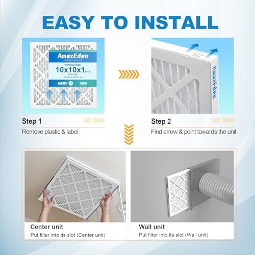 10x10x1 AC Air Filter MERV 11 (6-Pack) MPR 1000 FPR 7 HVAC Furnace Pleated Filters Dust Defense Replacement for Home (Exact Dimensions: 9.81x9.81x0.81 Inches)