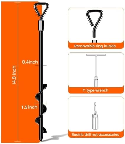Ground Anchors Screw in Tent Stakes Heavy Duty Trampoline Stakes High Winds, Ground Anchors for Camping Tent, Canopies, Carports, Sheds, Swing Sets, Canopy Stakes Kit, Mobile Home Anchors 4 Pack