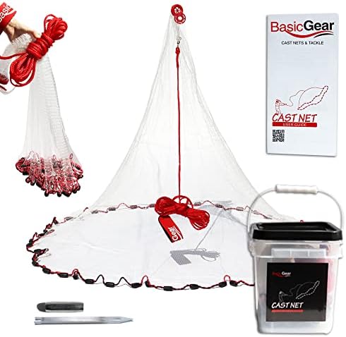 Cast Net | 3ft-12ft Radius, 3/8 or 1/4 inch Mesh for Freshwater and Saltwater Bait Fish| Professional Grade and Upgraded Material | Throw Style