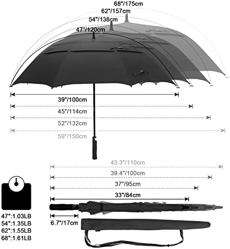 G4Free 47/54/62/68 Inch Automatic Open Golf Umbrella Oversize Extra Large Double Canopy Vented Windproof Waterproof Stick Umbrellas