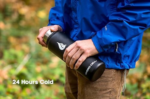 HYDRO CELL Stainless Steel Insulated Water Bottle with Straw - For Cold & Hot Drinks - Metal Vacuum Flask with Screw Cap and Modern Leakproof Sport Thermos for Adults (Black 40oz)