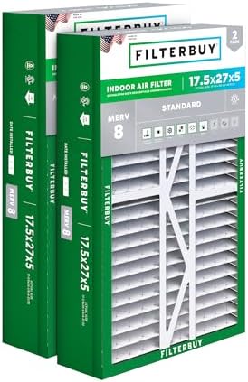 Filterbuy 17.5x27x5 Air Filter MERV 8 Dust Defense (2-Pack), Pleated HVAC AC Furnace Air Filters Replacement for Trane Perfect Fit & American Standard (Actual Size: 17.13 x 26.13 x 4.97 Inches)
