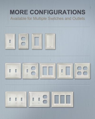 6-Pack Duplex Wall Plate, Decorative Satin Nickel Outlet Cover, Metal Wall Plates for Electrical Outlets, 3.15''*4.88'', Midsize