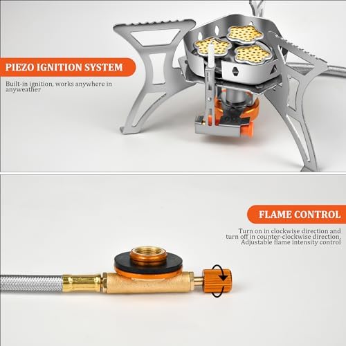 6800W Portable Windproof Camping Stove - Foldable Backpacking Stove with Piezo Ignition, Fuel Canister Adapter & Carry Case for Outdoor Cooking, Hiking & Picnics