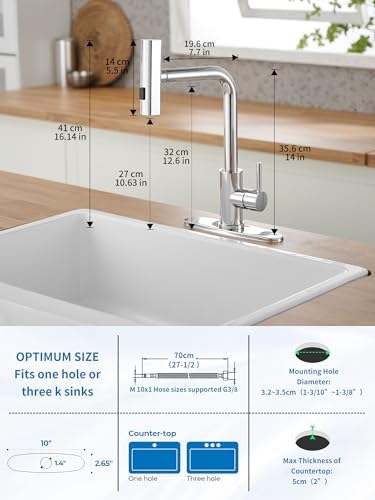 Kitchen Faucets with Pull Down Sprayer,Waterfall Kitchen Sink Faucet,Commercial Utility Stainless Steel Kitchen Faucets,Single Handle Kitchen Sink Faucet with Pull Down Sprayer for 3 Function