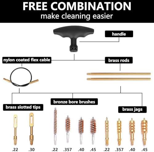 BOOSTEADY Universal Handgun Cleaning kit .22,.357,.38,9mm,.45 Caliber Pistol Cleaning Kit Bronze Bore Brush and Brass Jag Adapter
