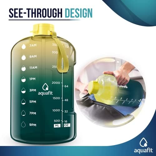 AQUAFIT 1 Gallon Water Bottle with Time Marker - Straw & Chug Lid - BPA Free Big Water Bottle with Straw - Gym Water Bottle with Handle - Gallon Water Jug (128 Ounces, Forest Fade)