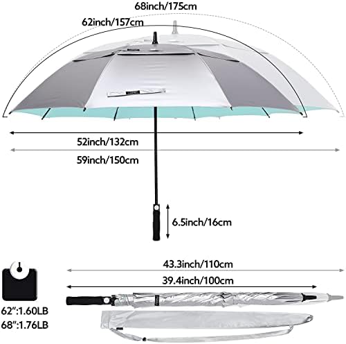 G4Free 47/54/62/68 Inch UV Protection Golf Umbrella Auto Open Vented Double Canopy Oversize Extra Large Windproof Sun Rain Umbrellas