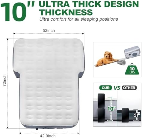 Jeep Wrangler Air Mattress Jeep Mattress with Wireless Air Pump Large SUV Air Mattress,Jeep Wrangler Bed 10inch SUV Camping Bed for JK JKU JL JLU Unlimited 4 Door