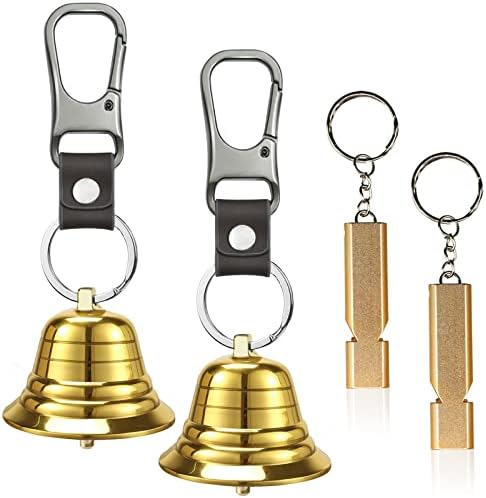 NedFoss 2" Loud Bear Bell with Whistle for Hiking, 3 in 1 Hiking Gear Solid Brass Bear Bells with Silencer, Emergency Whistle and Carabiner for Survival, Biking, Fishing, Climbing