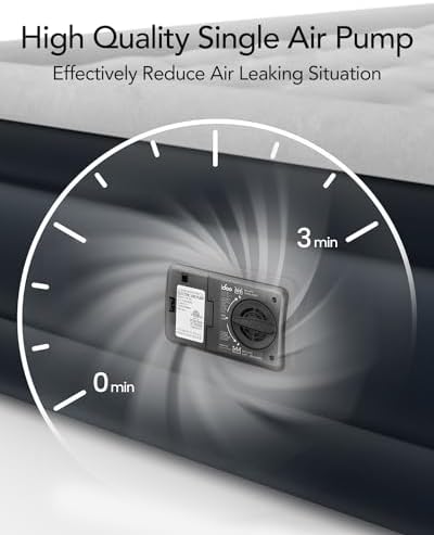 iDOO Queen Air Mattress with Built in Pump, 18 Raised Comfort Blow up Mattress, Upgraded Four Chamber Airbed, Inflatable Mattress for Guests and Home, colchon inflable, Air Bed, 650 lbs Max