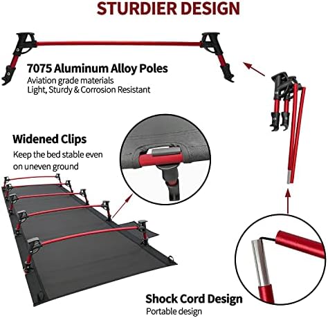 Sutekus Portable Camping Cot Sleeping Cot Ultralight Backpacking Cot Bed for Outdoor Hiking Travel Beach Mountaineering (Black)