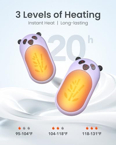 Hand Warmers Rechargeable 2 Pack, 6000mAh Electric Hand Warmer Reusable, 20Hrs Long Heating, Portable Pocket Heater Handwarmer for Women Men, Outdoor Camping, Hunting Gear