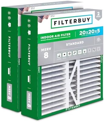 Filterbuy 20x20x5 Air Filter MERV 8 Dust Defense (2-Pack), Pleated HVAC AC Furnace Air Filters Replacement for Honeywell FC100A1011, Lennox X0585 & More (Actual Size: 19.63 x 19.88 x 4.38 Inches)