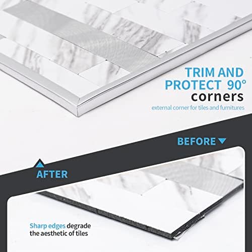 Art3d 20ft Outside Vinyl Corner Trim Peel and Stick for Tile and Wall Edges, Furniture Decoration Stainless Steel