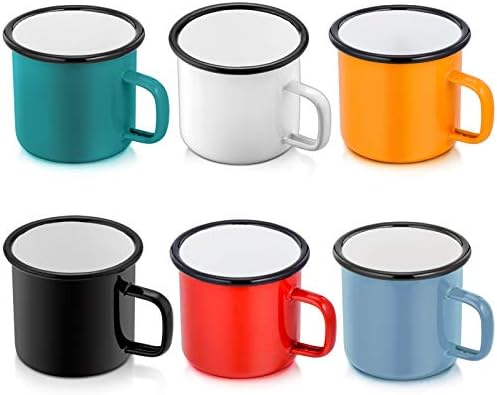 P&P CHEF Enamel Camping Coffee Mug Set of 6, Small Colored Mugs Cups for Family Gathering/Friend Party/Camping/Picnic/Fishing, Lightweight & Portable -12 Ounce, 350ML & Multicolor