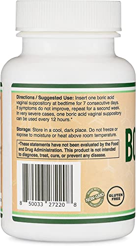 Boric Acid Suppositories (600mg Vaginal Suppository, 60 Count) Supports Vaginal pH Balance, Odor Control (USP Medical Grade Fine Powder, Easy Dissolve, Third Party Tested, Made in USA) by Double Wood