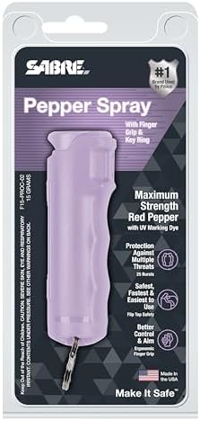 SABRE Pepper Spray with Fast Flip Top, Maximum Police Strength OC Spray, Key Ring for Easy Carry and Fast Access, Finger Grip for More Accurate and Faster Aim, 0.54 fl oz, Secure and Easy to Use