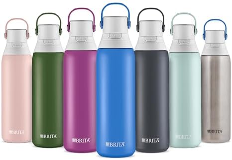 Brita Stainless Steel Premium Filtering Water Bottle, BPA-Free, Reusable, Insulated, Replaces 300 Plastic Water Bottles, Filter Lasts 2 Months or 40 Gallons, Includes 1 Filter, Stainless - 20 oz.