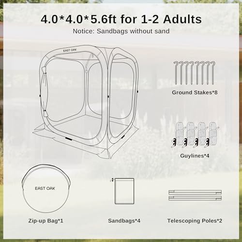 EAST OAK Screen House Tent Pop-Up, Portable Screen Room Canopy Instant Screen Tent 4 x 4 FT with Carry Bag for Patio, Backyard, Deck & Outdoor Activities, Beige