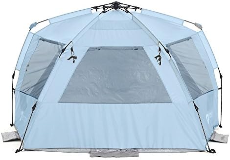 Easthills Outdoors Instant Shader Deluxe XL Beach Tent Easy Up 99" Wide for 4-6 Person Sun Shelter - Extended Zippered Porch Included Blue