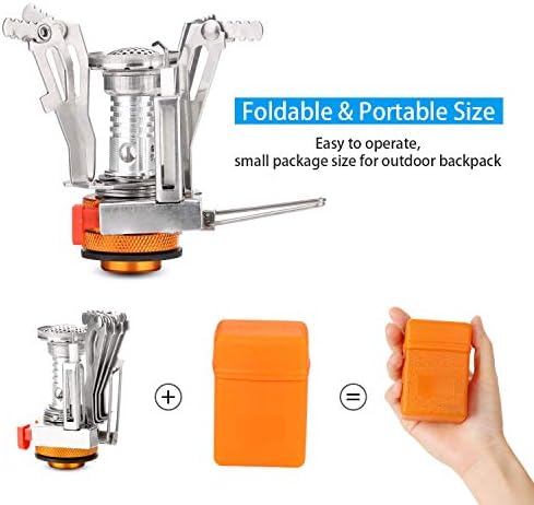 Odoland 6pcs Camping Cookware Mess Kit with Lightweight Pot, Stove, Spork and Carry Mesh Bag, Great for Backpacking Outdoor Camping Hiking and Picnic