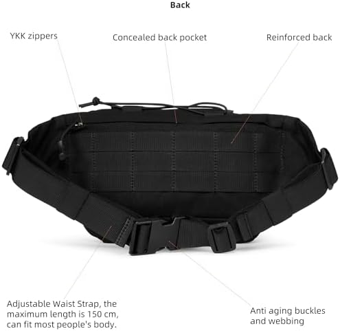 Tactical Fanny Pack Military Army Molle Edc Hip Waist Bag for Men Women 3.5L (Black)