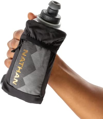 Nathan Running Handheld Quick Squeeze Water Bottle. No-Grip Adjustable Hand Strap. 12oz / 18oz / Insulated. Reflective Hydration Water Bottle.