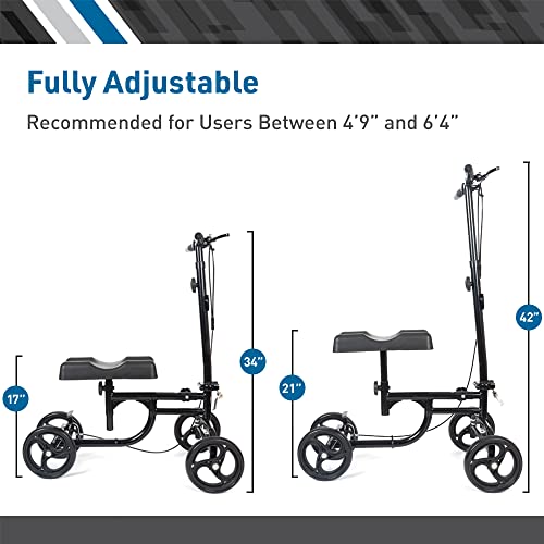 BodyMed Knee Walker for Injuries with Dual Brakes, Detachable Fabric Basket & Knee Pad Cover - Collapsible and Adjustable Scooter, Broken Leg Caddy, Alternative to Crutches