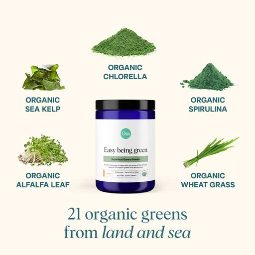 Ora Organic Greens Powder - Vegan, Gluten-Free, Organic Super Greens Drink for Energy and Detox | Antioxidants & Adaptogenic Herbs | 20+ Superfood Greens Blend - Citrus Flavor, 30 Servings