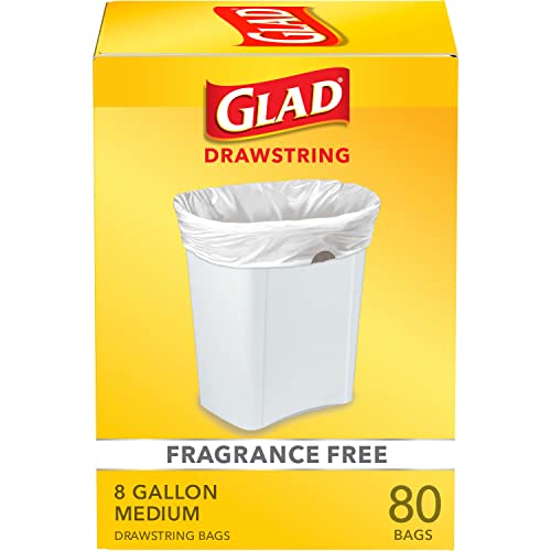 Glad Small Trash Bags 8 Gallon, Fragrance Free Garbage Bags, Odor Resistant with Drawstring, 80 Count