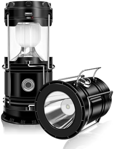 DIBMS 2-Pack Solar Camping Lantern, Collapsible LED Solar USB Rechargeable Lantern Flashlight Emergency Hanging Lights for Camping Hurricanes Power Outages Indoor Outdoor