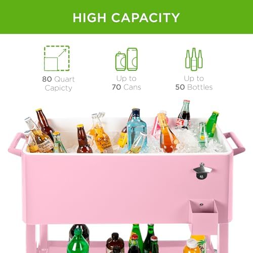 Best Choice Products 80-Quart Outdoor Steel Rolling Cooler Cart w/Ice Chest, Bottle Opener, Catch Tray, Drain Plug, Locking Wheels