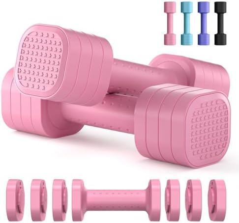 Adjustable Dumbbell Set of 2, 4 in 1 Free Weights Dumbbells Set for Women, Hand Weights for Women at Home, Each 2lb 3lb 4lb 5lb with TPU Soft Rubber Handle for Home Gym Exercise Training