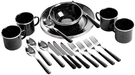 Stansport 24-Piece Enamel Camping Tableware Set