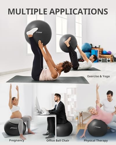 Trideer Extra Thick Yoga Ball Exercise Ball, 5 Sizes Gym Ball, Heavy Duty Ball Chair for Balance, Stability, Pregnancy, Quick Pump Included
