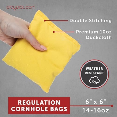 Play Platoon Cornhole Bags Weather Resistant- Set of 8 Regulation Bean Bags for Tossing- Official Professional Size & Weight Corn Hole Bags Two Color All Weather Cornhole Beans Bag Set with Tote Bag