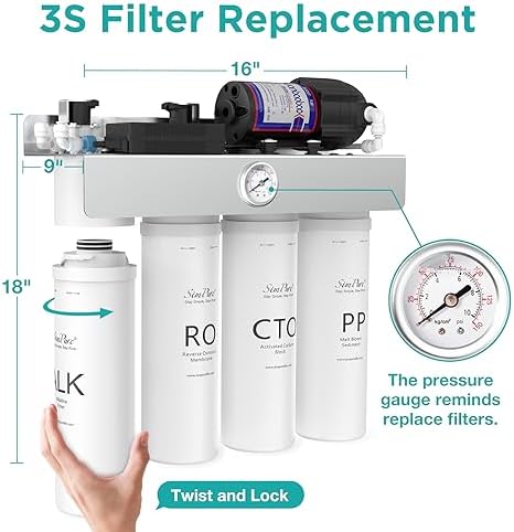 SimPure T1-400ALK 1-Year Replacement Filter Cartridge Pack Set for T1-400ALK Tankless Reverse Osmosis Water Filter System (2*PP + 2*CTO + 1*RO + 2*ALK)