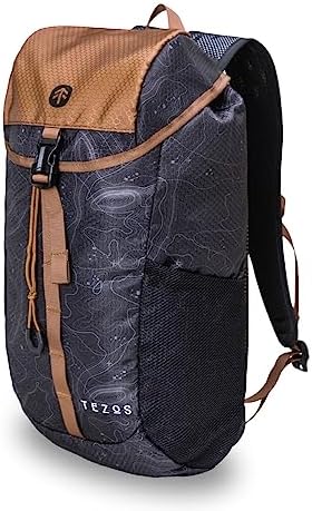 Tezos Juniper Daypack, Lightweight Hiking Backpack and Hydration Pack for Camping, Travel, Biking, and the Outdoors, 16 Liter (Black Topo)