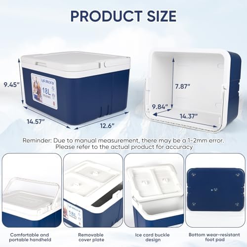 11Qt 19Qt Insulated Portable Cooler Leak-Proof Ice Chest Lunch Box Hard Coolers with Extra Ice Pack for BBQ, Camping, Pincnic