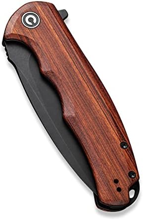 CIVIVI Folding Pocket Knife- Praxis Flipper Liner Lock Knife, 3.75" Black Stonewashed Blade with Cuibourtia Wood Handles, Reversible Clip for Everyday Carry Outdoor Use C803H