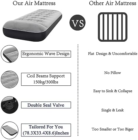 SAYGOGO Camping Air Mattress Travel Bed Sleeping Pad - Leak Proof Inflatable Mattress with Thickened Surface Built-in Pillow Air Bed for Home Camping SUV Truck RV Tent(Updated)